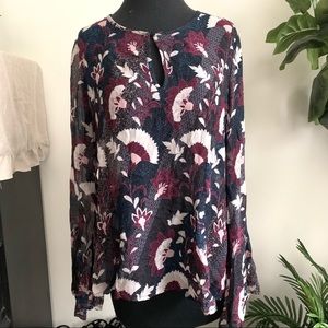 Lucky brand burgundy floral blouse chest cutout